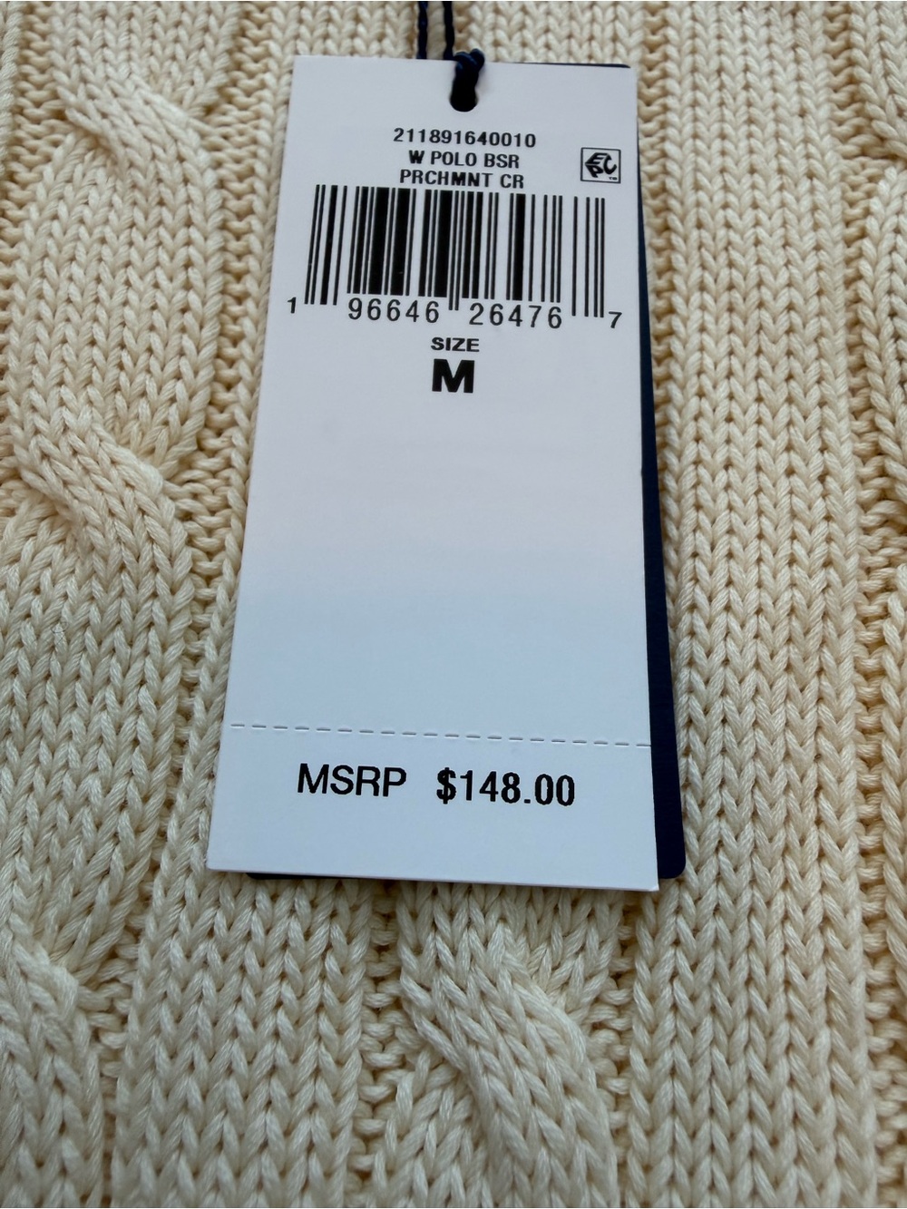 NWT Ralph Lauren Cream Cable-Knit Crewneck Sweater parchment cream color, size M - Picture 3 of 9